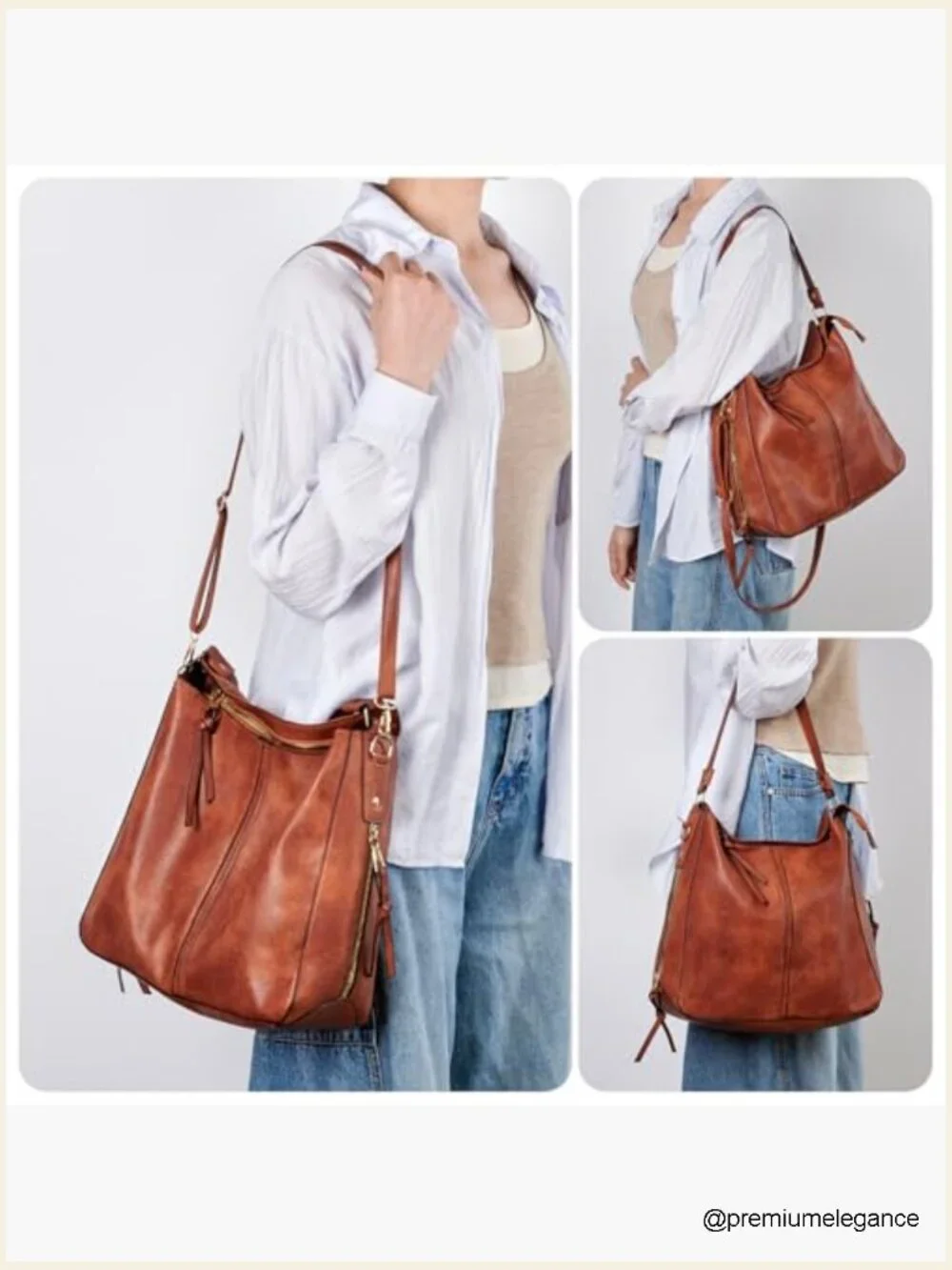 Large Retro Hobo Crossbody Bag Faux Leather Shoulder Purse